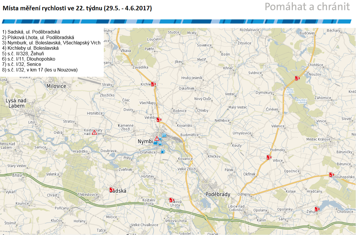 Mapa míst měření rychlosti na 22. týden